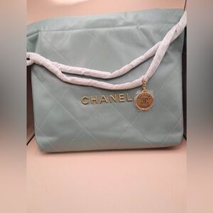 Teal Quilted Shoulder Bag with Gold Chain & CC Charm